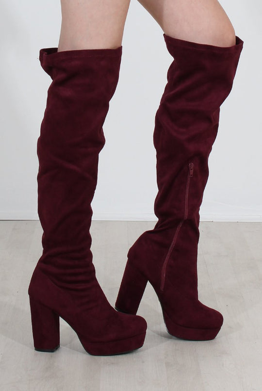 Shaia Oxblood Suede Over The Knee Boots