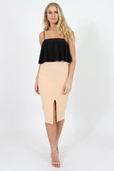 Peach High Waisted Midi Skirt - Bobbie