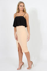 Peach High Waisted Midi Skirt - Bobbie