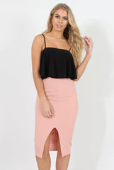 Pink High Waisted Midi Skirt - Bobbie