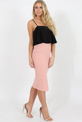 Pink High Waisted Midi Skirt - Bobbie