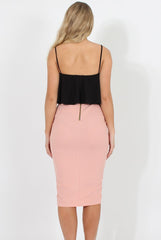 Pink High Waisted Midi Skirt - Bobbie