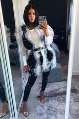 White and Black Faux Fur Gilet - Jordana