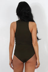 MeeMee Khaki Tie Bodysuit