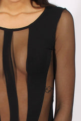 Black Semi Sheer Bodysuit - Svana