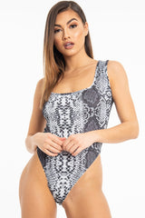 Grey Snake Print Sleeveless Bodysuit - Payge