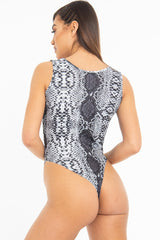 Grey Snake Print Sleeveless Bodysuit - Payge
