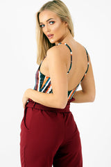 Orange Teal Crushed Velvet Bodysuit - Jozlyn