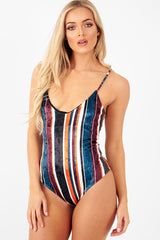 Orange Teal Crushed Velvet Bodysuit - Jozlyn