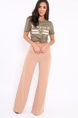 Khaki Bonjour Slogan T-shirt - Elisabeth