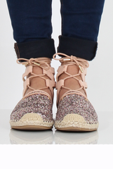 Pink Glitter Lace Up Espadrilles - Bonnie