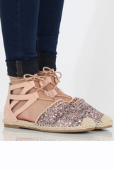 Pink Glitter Lace Up Espadrilles - Bonnie