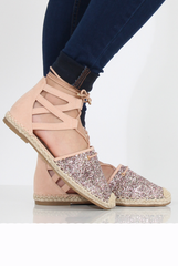 Pink Glitter Lace Up Espadrilles - Bonnie