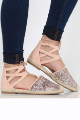 Pink Glitter Lace Up Espadrilles - Bonnie
