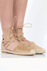 Gold Glitter Lace Up Espadrilles - Bonnie