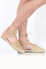 Gold Glitter Lace Up Espadrilles - Bonnie