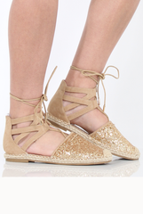 Gold Glitter Lace Up Espadrilles - Bonnie