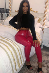Red Shiny Vinyl Zip Front Leggings - Bonnie