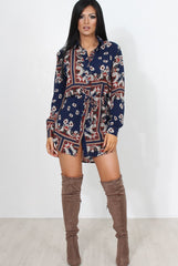 Bono Navy Paisley Print Shirt Dress