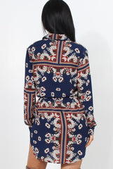 Bono Navy Paisley Print Shirt Dress
