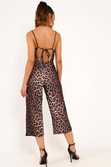 Leopard Plunge Strappy Culotte Jumpsuit - Bostyn