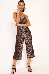 Leopard Plunge Strappy Culotte Jumpsuit - Bostyn