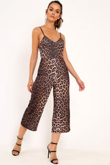 Leopard Plunge Strappy Culotte Jumpsuit - Bostyn