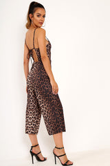 Leopard Plunge Strappy Culotte Jumpsuit - Bostyn