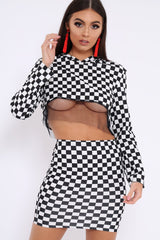 Checker Board Print Hooded Crop Top and Skirt Co - ord - Braelyn