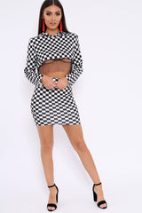 Checker Board Print Hooded Crop Top and Skirt Co - ord - Braelyn