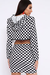 Checker Board Print Hooded Crop Top and Skirt Co - ord - Braelyn