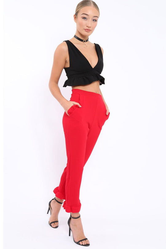 Red Trousers with Frill Detailing - Brayley
