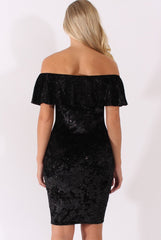 Black Velvet Sparkle Bardot Frill Dress - Bree