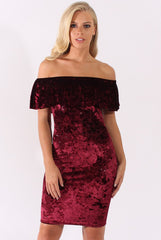 Red Velvet Sparkle Bardot Frill Dress - Bree