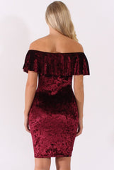 Red Velvet Sparkle Bardot Frill Dress - Bree
