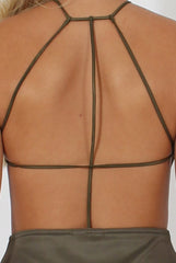 Khaki Halterneck Strappy Mini Dress - Brenda