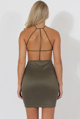 Khaki Halterneck Strappy Mini Dress - Brenda