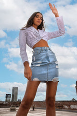 White Splice Stripe Wrap Shirt - Brenna