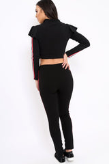 Black Frill Hem Sports Trim Tracksuit - Breanna