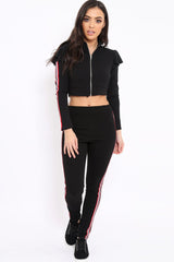 Black Frill Hem Sports Trim Tracksuit - Breanna