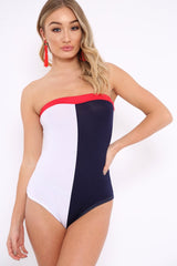 Navy White And Red Colour Block Bandeau Bodysuit - Breta