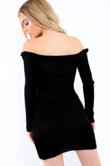 Black Knit Bardot Midi Dress - Brianna