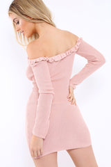 Pink Knit Bardot Midi Dress - Brianna