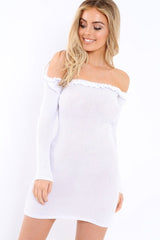 White Knit Bardot Midi Dress - Brianna