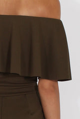 Khaki Bardot Fitted Jumpsuit - Bridget