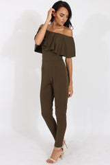 Khaki Bardot Fitted Jumpsuit - Bridget