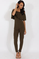 Khaki Bardot Fitted Jumpsuit - Bridget