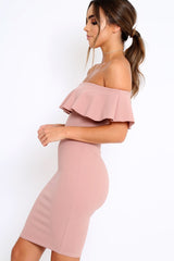 Rose Frill Bardot Midi Dress - Bridget