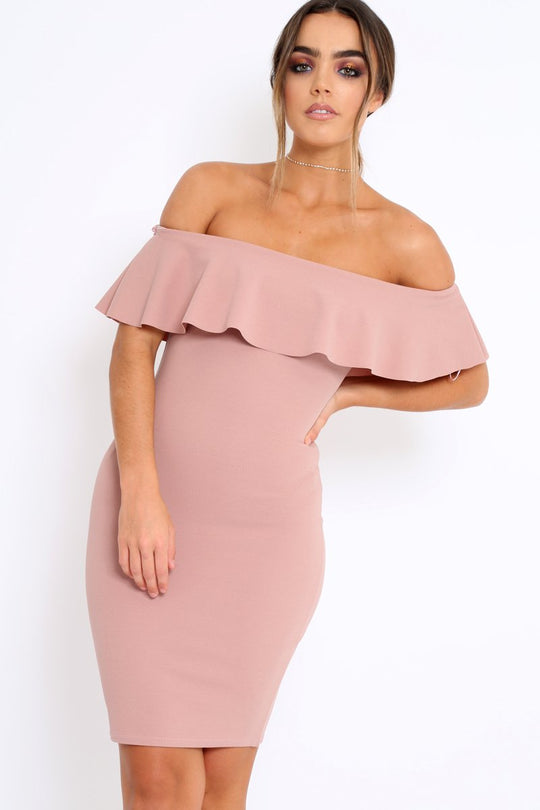 Rose Frill Bardot Midi Dress - Bridget