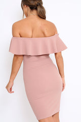 Rose Frill Bardot Midi Dress - Bridget